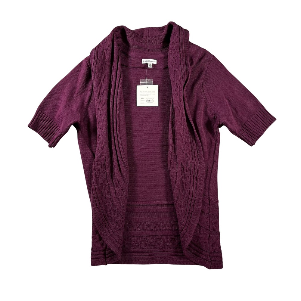 Croft & Barrow Womens Purple Cable Knit Short Sleeve Open Front Cardigan Size M